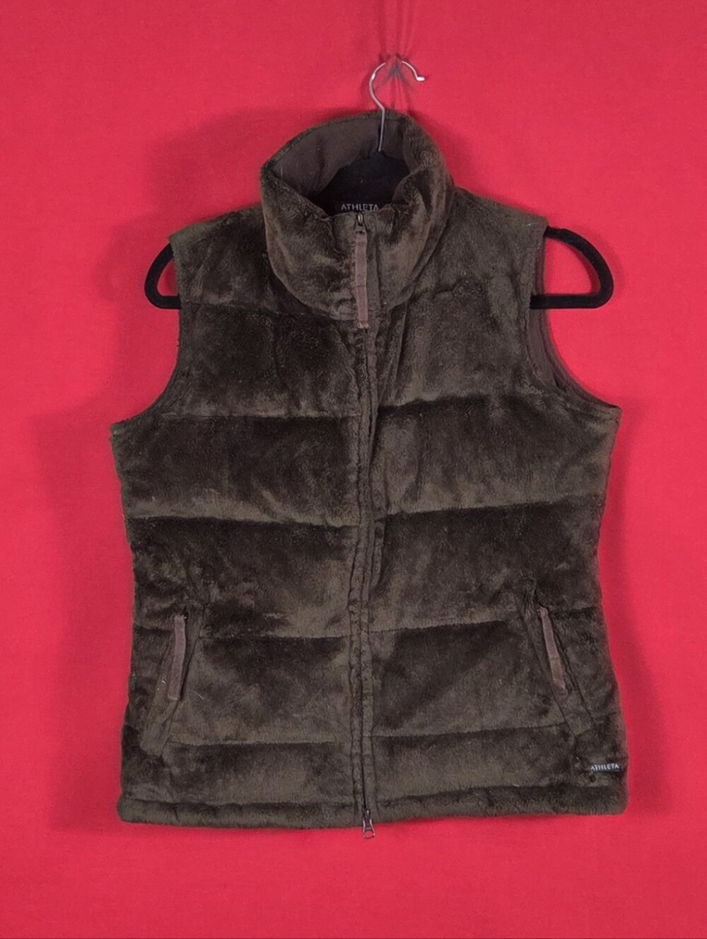 Athleta Brown Faux-Fur Quilted Sleeveless Vest